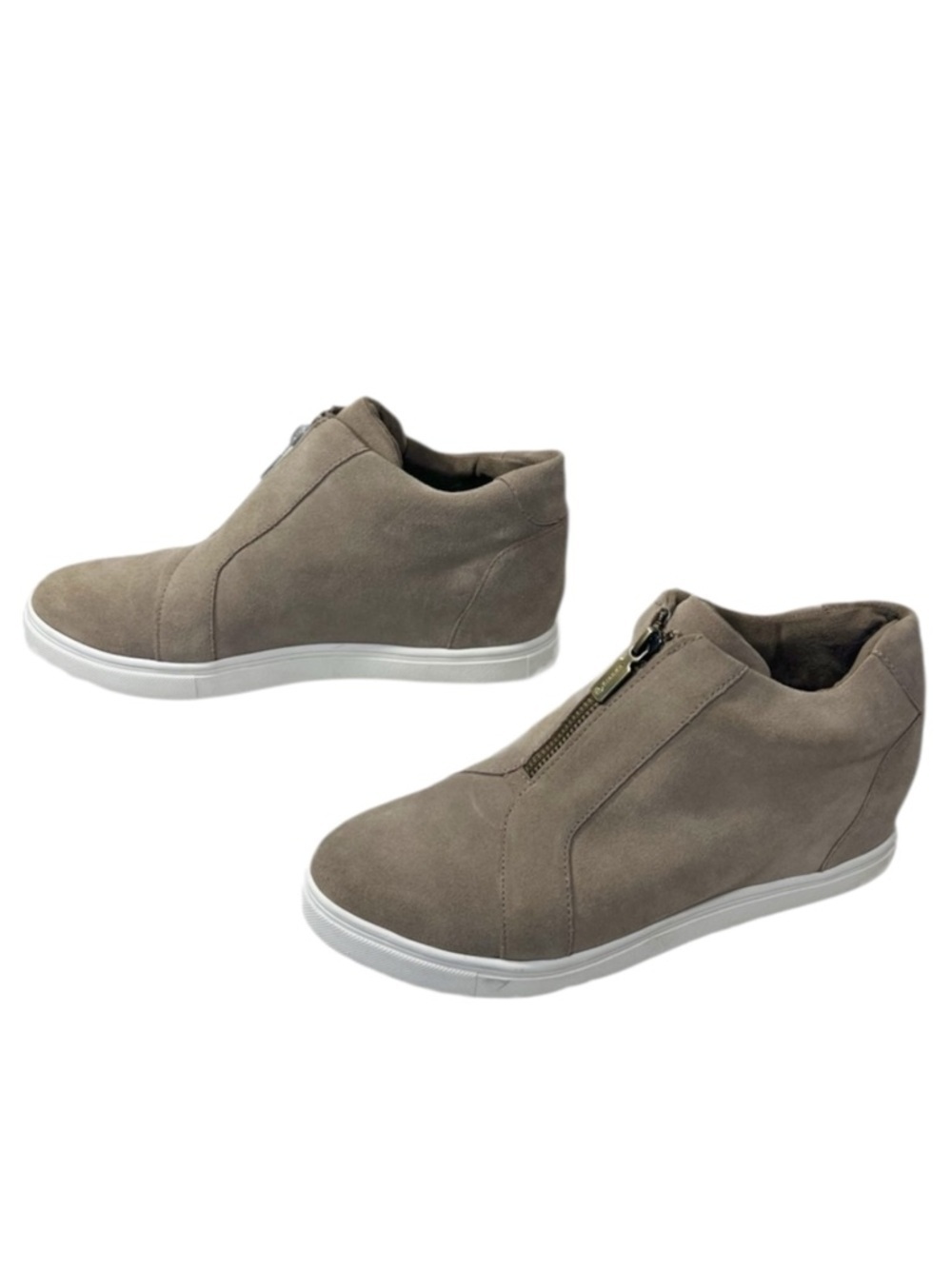 Blondo Taupe Suede Wedge Zip-Front Sneakers